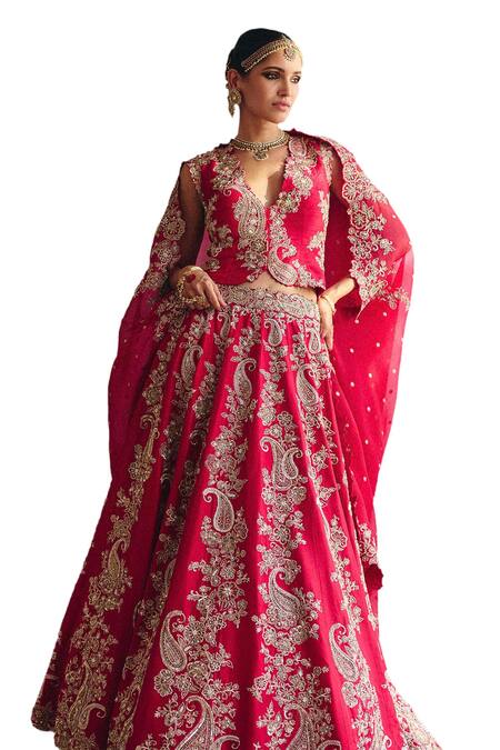 Buy Mrunalini Rao Red Silk, Organza Zari, Pearls, Saahat Jashn Bahar Bridal Lehenga Set Buy_Mrunalini Rao_Red Silk, Organza Zari, Pearls, Saahat Jashn Bahar Bridal Lehenga Set