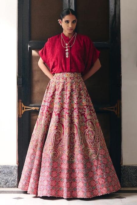 Mrunalini Rao Evara Chiming Bloom Embroidered Lehenga With Shirt 