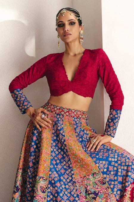 Mrunalini Rao_Multi Color Silk Embroidery, Pearls, Sarga Carnival Bloom Patchwork Lehenga Set _Online_at_Aza_Fashions