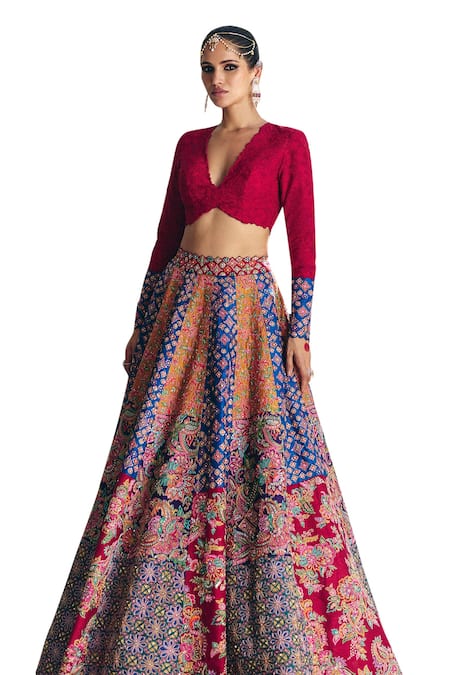 Mrunalini Rao_Multi Color Silk Embroidery, Pearls, Sarga Carnival Bloom Patchwork Lehenga Set _at_Aza_Fashions
