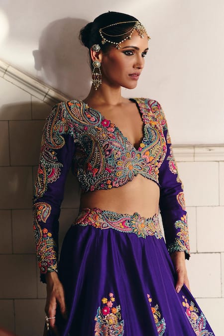 Mrunalini Rao Purple Silk, Organza Embroidery, Bhaavi Paisley Blossom Bridal Lehenga Set at Aza Fashions Mrunalini Rao_Purple Silk, Organza Embroidery, Bhaavi Paisley Blossom Bridal Lehenga Set _at_Aza_Fashions