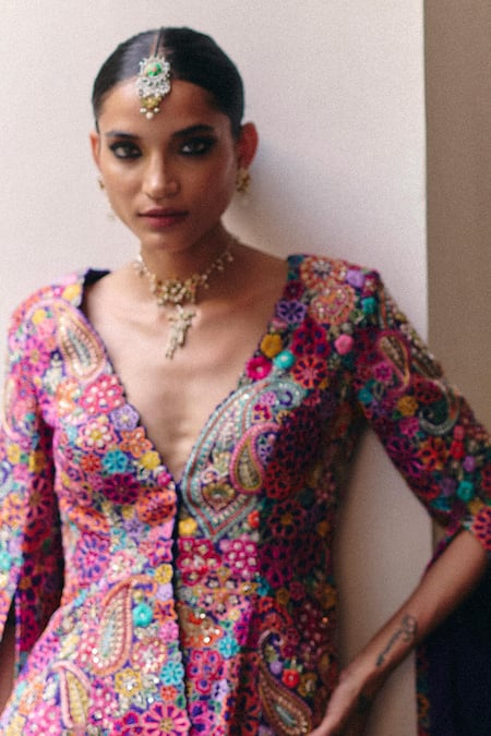 Mrunalini Rao_Purple Silk Zari, Pearls, Embroidery Hruksha Ornate Bloom Lehenga With Jacket _Online_at_Aza_Fashions