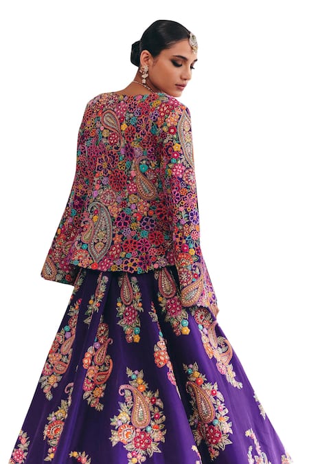 Mrunalini Rao_Purple Silk Zari, Pearls, Embroidery Hruksha Ornate Bloom Lehenga With Jacket _at_Aza_Fashions