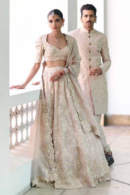 Mrunalini Rao Ivory Silk, Organza Pearls, Zari Sweetheart Dakshayani Embroidered Lehenga Set Online at Aza Fashions Mrunalini Rao_Ivory Silk, Organza Pearls, Zari Sweetheart Dakshayani Embroidered Lehenga Set _Online_at_Aza_Fashions