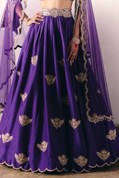 Mrunalini Rao Purple Silk, Organza Pearls, Zari Plunge Neck Hruskha Embroidered Lehenga Set Online at Aza Fashions Mrunalini Rao_Purple Silk, Organza Pearls, Zari Plunge Neck Hruskha Embroidered Lehenga Set _Online_at_Aza_Fashions