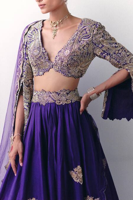 Buy Mrunalini Rao Purple Silk, Organza Pearls, Zari Plunge Neck Hruskha Embroidered Lehenga Set Online at Aza Fashions Buy_Mrunalini Rao_Purple Silk, Organza Pearls, Zari Plunge Neck Hruskha Embroidered Lehenga Set _Online_at_Aza_Fashions