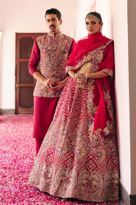 Shop_Mrunalini Rao_Maroon Silk Pearls, Zari, Embroidery Bundi Kurta Set _at_Aza_Fashions