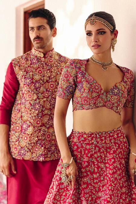 Buy_Mrunalini Rao_Maroon Silk Pearls, Zari, Embroidery Bundi Kurta Set 