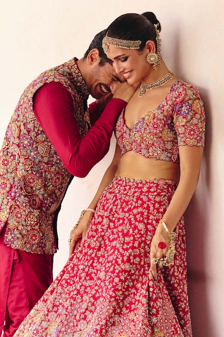 Shop_Mrunalini Rao_Maroon Silk Pearls, Zari, Embroidery Bundi Kurta Set 