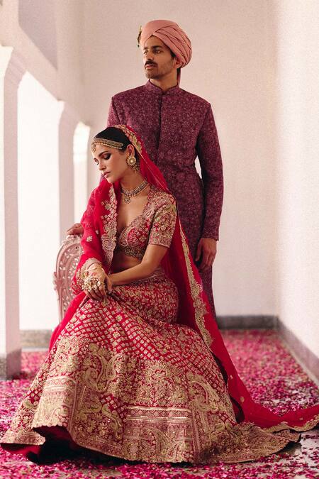 Mrunalini Rao_Purple Silk Embroidery Viraansh Sherwani And Pant Set _Online_at_Aza_Fashions