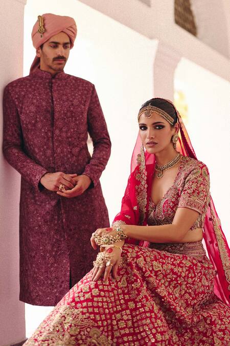 Buy_Mrunalini Rao_Purple Silk Embroidery Viraansh Sherwani And Pant Set _Online_at_Aza_Fashions