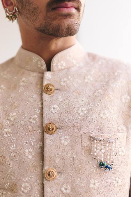 Shop Mrunalini Rao Beige Silk Embroidery Sambhuya Floral Sherwani Set Online at Aza Fashions Shop_Mrunalini Rao_Beige Silk Embroidery Sambhuya Floral Sherwani Set _Online_at_Aza_Fashions