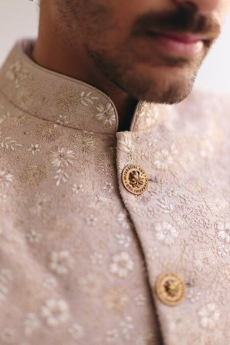 Mrunalini Rao Beige Silk Embroidery Sambhuya Floral Sherwani Set at Aza Fashions Mrunalini Rao_Beige Silk Embroidery Sambhuya Floral Sherwani Set _at_Aza_Fashions