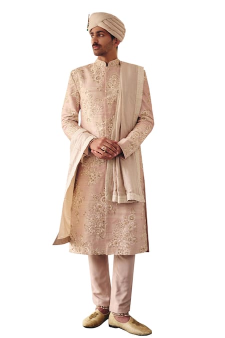 Buy Mrunalini Rao Beige Silk Embroidery Yuvin Raw Floral Sherwani Set Online at Aza Fashions Buy_Mrunalini Rao_Beige Silk Embroidery Yuvin Raw Floral Sherwani Set _Online_at_Aza_Fashions