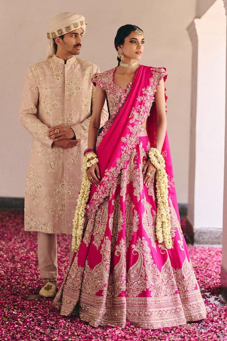 Buy Mrunalini Rao Beige Silk Embroidery Yuvin Raw Floral Sherwani Set Buy_Mrunalini Rao_Beige Silk Embroidery Yuvin Raw Floral Sherwani Set