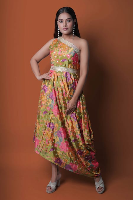 Meghna shah Floral Print Draped Gown 