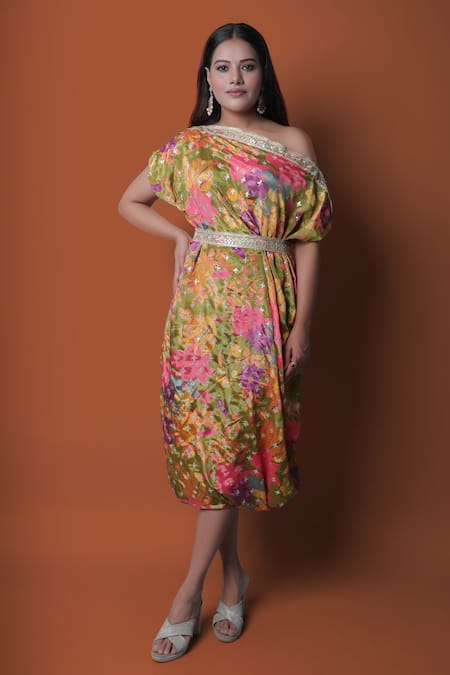 Meghna shah Floral Print Draped Dress 