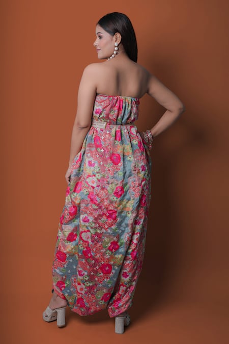 Shop_Meghna Shah_Multi Color Chinon Printed Floral Jumpsuit Straight With Cape _Online_at_Aza_Fashions