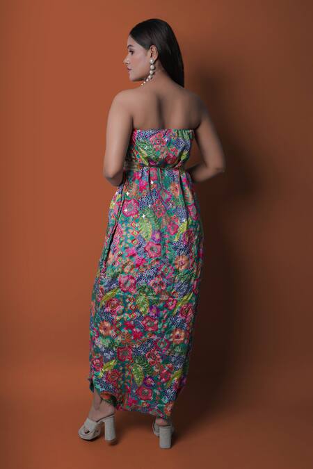 Shop_Meghna Shah_Multi Color Chiffon Embroidery Square Floral Print Draped Jumpsuit With Cape _Online_at_Aza_Fashions