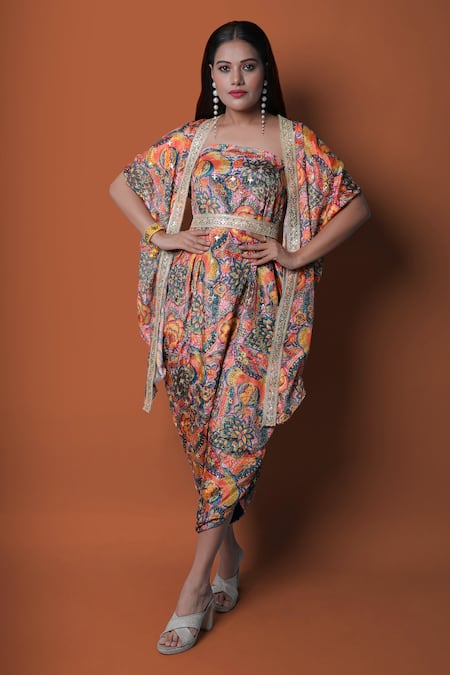 Meghna shah Printed Draped Jumpsuit With Cape 