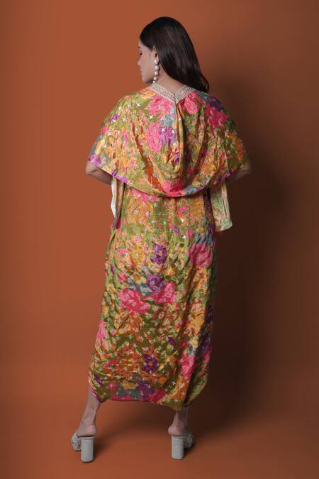 Meghna Shah Strapless Draped Jumpsuit With Cape 