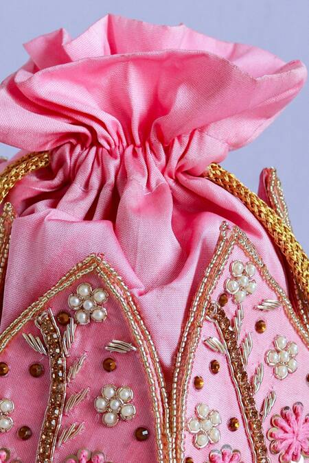 Buy_The Tan Clan_Pink Zari, Embroidery, Beads Baag Zardozi Potli _Online_at_Aza_Fashions
