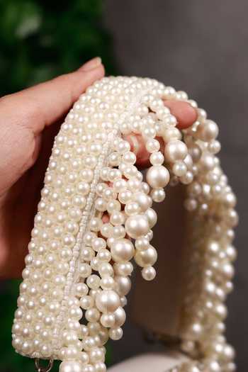 The Tan Clan_White Pearls, Crystals Jade Embroidered Bag _Online_at_Aza_Fashions