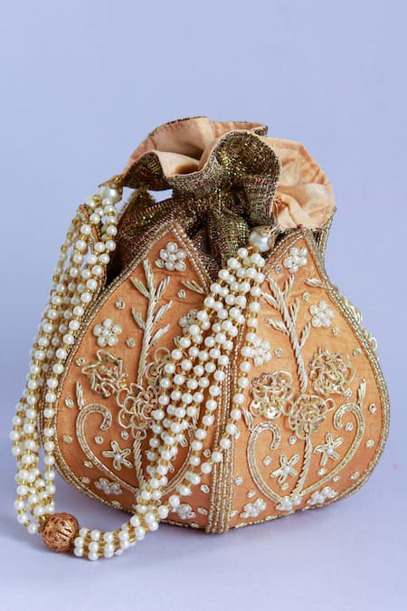 The Tan Clan Pushp Silk Hand Embroidered Potli 