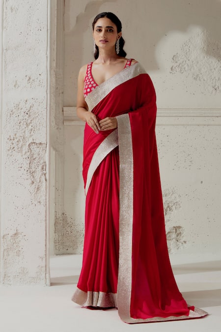 Ranian Silk Satin Woven Border Saree With Blouse 