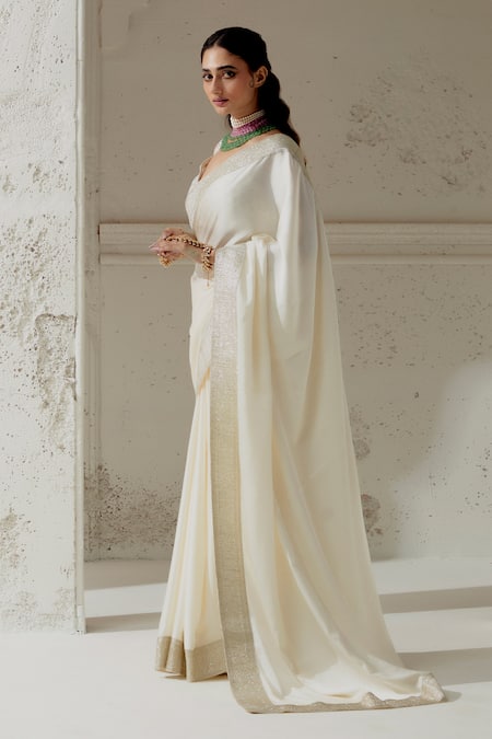 Buy Ranian Ivory Silk Satin, Linen Gota Patti, Embroidery Woven Border Saree With Blouse Online at Aza Fashions Buy_Ranian_Ivory Silk Satin, Linen Gota Patti, Embroidery Woven Border Saree With Blouse _Online_at_Aza_Fashions