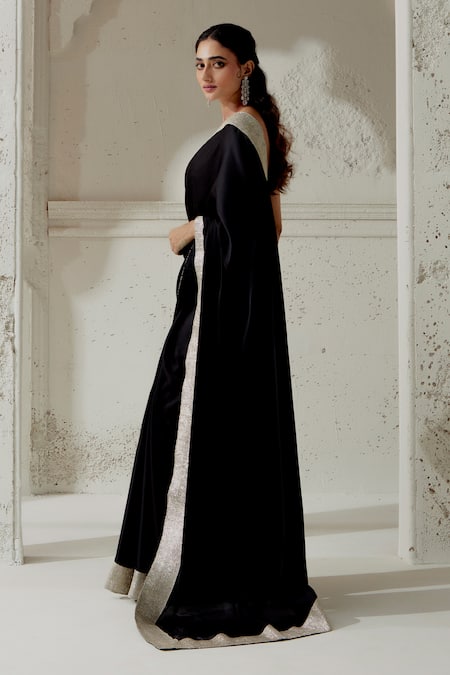 Buy_Ranian_Black Silk Satin Gota Patti, Embroidery Woven Edging Saree With Blouse _Online_at_Aza_Fashions