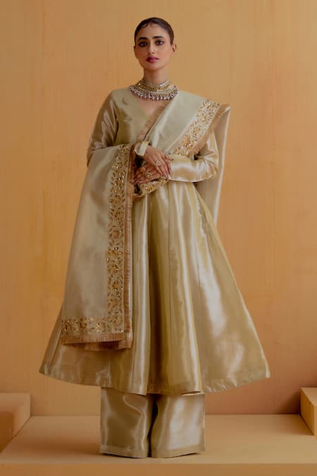 Ranian Tissue Silk Embroidered Kalidar Kurta Set 