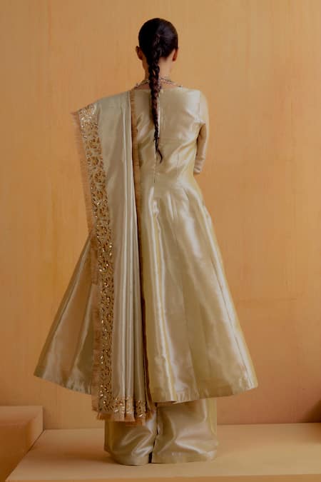 Ranian Tissue Silk Embroidered Kalidar Kurta Set 