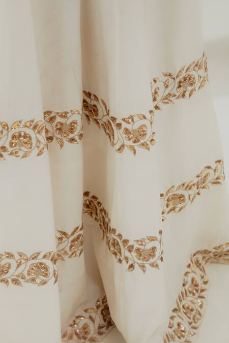 Buy_Ranian_Ivory Silk, Georgette Embroidery, Zari Kalidar Kurta With Dupatta 