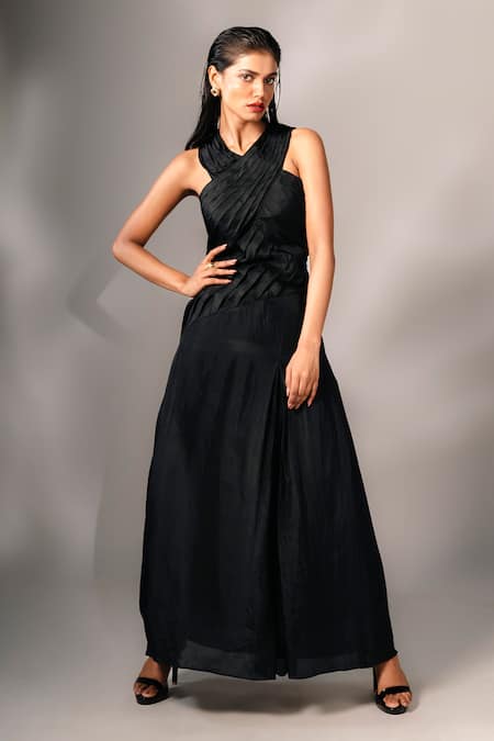 Karishma Kajaria Pleated Halter Neck Long Dress 