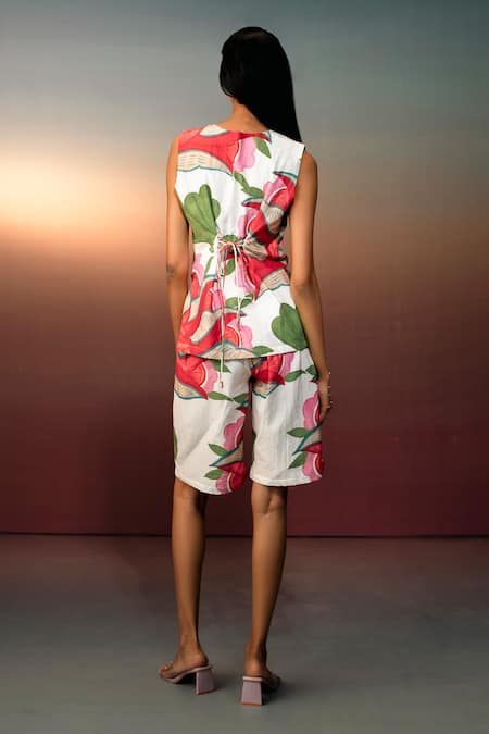 Karishma Kajaria Floral Print Waistcoat Top With Shorts 
