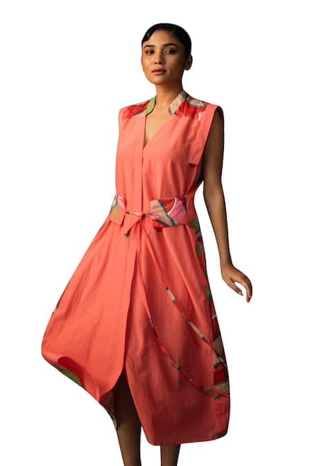 Buy Karishma Kajaria Red Cotton, Silk Collared Floral Blossom Print Dress Online at Aza Fashions Buy_Karishma Kajaria_Red Cotton, Silk Collared Floral Blossom Print Dress _Online_at_Aza_Fashions