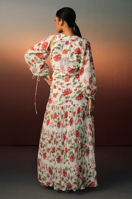 Karishma Kajaria Floral Print Cut-Out Top With Skirt 