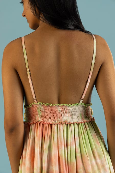 Buy_Label Reyya_Green Cotton Embroidery, Sequins V-neck Floral Crochet Dress _Online_at_Aza_Fashions