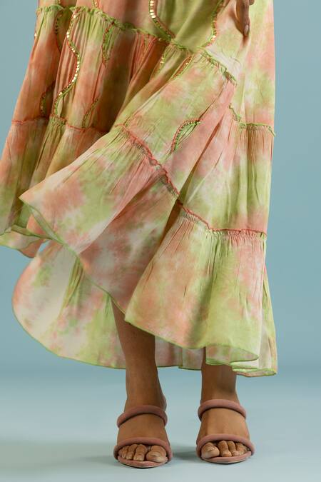 Shop_Label Reyya_Green Cotton Embroidery, Sequins V-neck Floral Crochet Dress _Online_at_Aza_Fashions