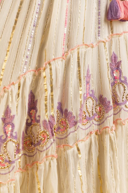 Buy_Label Reyya_Purple Cotton, Rayon Sequins, Beads, Embroidery Round Neck Floral Kaftan 