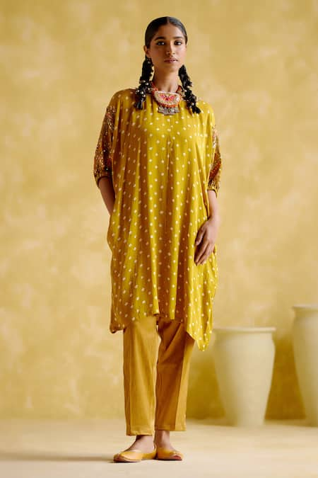 5Elements Indrina Bandhani Pattern Tunic & Draped Pant Set 