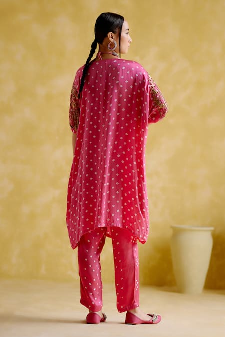 Shop 5elements Pink Modal, Satin Gota Patti, Indrina Sleeve Embroidered Tunic And Draped Pant Set at Aza Fashions Shop_5elements_Pink Modal, Satin Gota Patti, Indrina Sleeve Embroidered Tunic And Draped Pant Set _at_Aza_Fashions