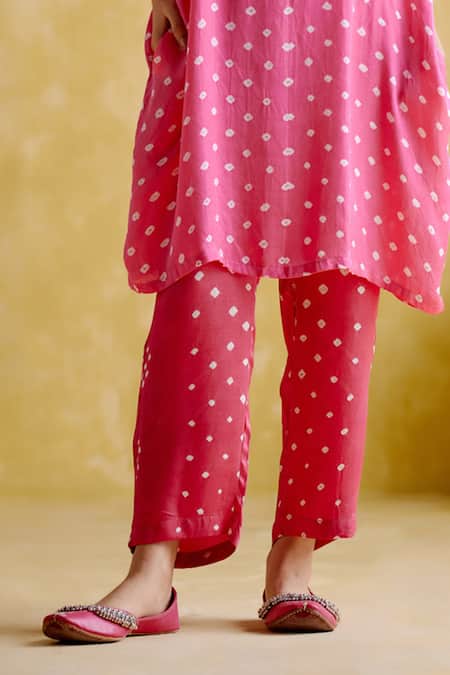 5elements Pink Modal, Satin Gota Patti, Indrina Sleeve Embroidered Tunic And Draped Pant Set Online at Aza Fashions 5elements_Pink Modal, Satin Gota Patti, Indrina Sleeve Embroidered Tunic And Draped Pant Set _Online_at_Aza_Fashions