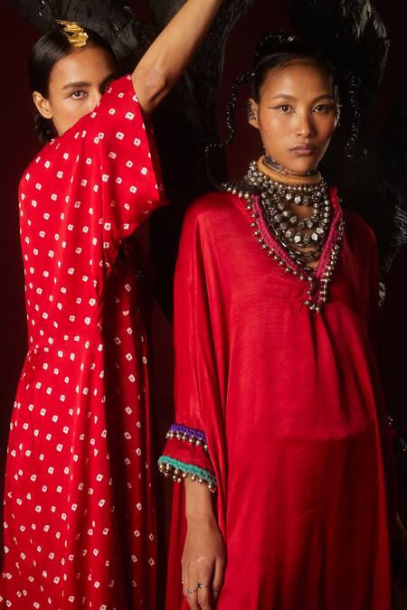 Buy 5elements Red Modal Saturn Woven Bead V Bhavishya Neckline Embellished Kaftan And Pant Set Online at Aza Fashions Buy_5elements_Red Modal Saturn Woven Bead V Bhavishya Neckline Embellished Kaftan And Pant Set _Online_at_Aza_Fashions