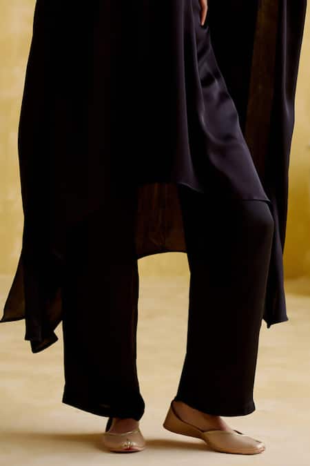 Shop_5elements_Black Modal Saturn Woven Bead V Neck Bhavishya Work Kaftan And Pant Set _Online_at_Aza_Fashions