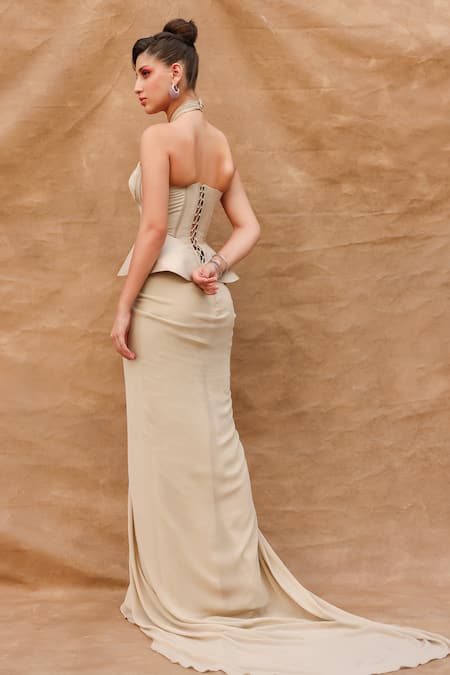 Anshika Tak Label Corset Blouse & Draped Skirt Set 