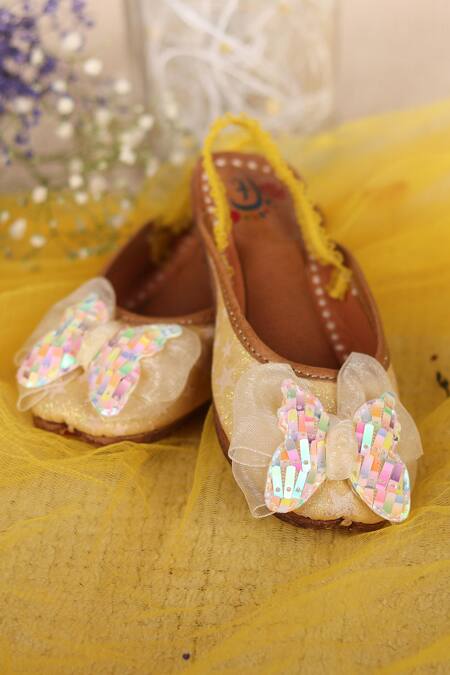 Hello JR Yellow Hope Butterfly Applique Embellished Mules Online at Aza Fashions Hello JR_Yellow Hope Butterfly Applique Embellished Mules _Online_at_Aza_Fashions
