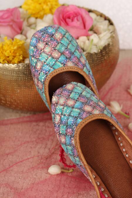 Hello JR_Blue Sequin Sapphire Embroidered Mules _Online_at_Aza_Fashions
