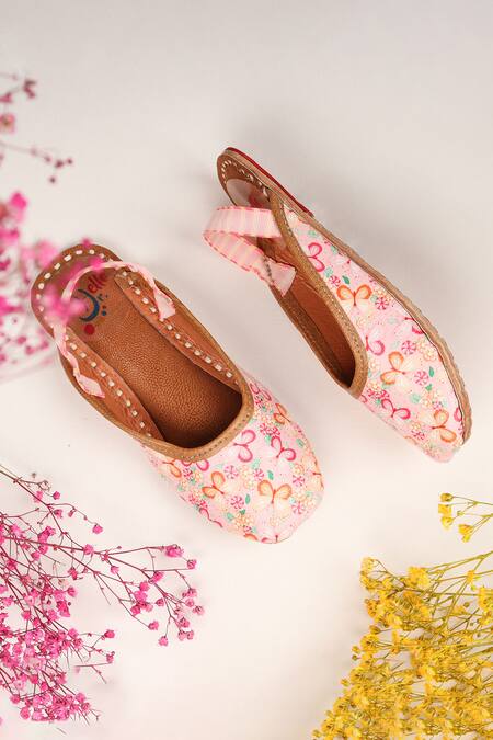 Hello JR_Pink Titli Print Mules _Online_at_Aza_Fashions